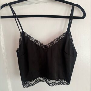 Sexy satin lace trimmed cropped camisole
